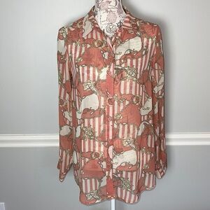 Forever 21 Cream Pink Nautical Anchor Blouse M